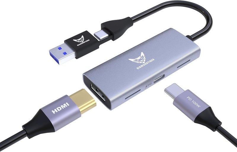 DiamondTiger بطاقة التقاط فيديو 4K مع 100 واط PD HDMI إلى USB 3.0/USB C 1080P 60fps كام لينك، جهاز تسجيل التقاط للبث المباشر، البث المباشر، مؤتمرات الفيديو، التعليم، الألعاب، VR - Image 1